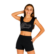 Ruffle Crop Top - Black Cheer